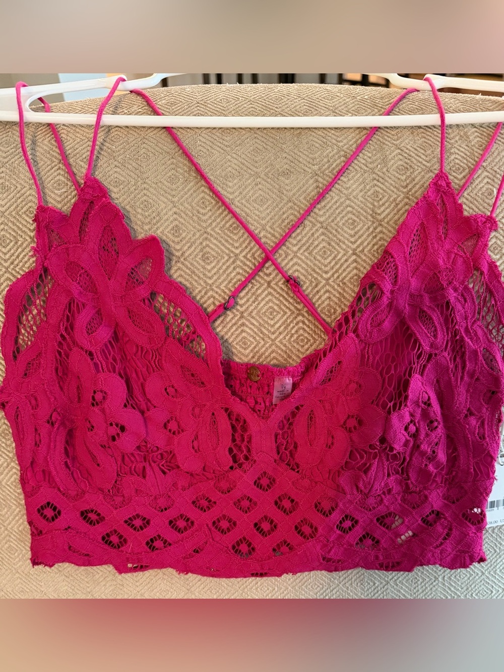 Free People Fuchsia Lace Crochet Bralette-Large NWT